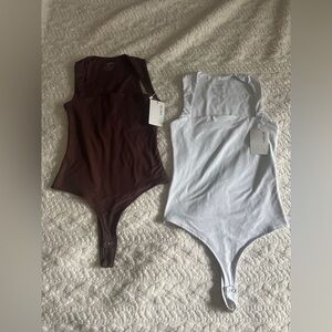 REORIA 2 piece Sleeveless Square Neck Double Lined Basic Bodysuit Tank Tops